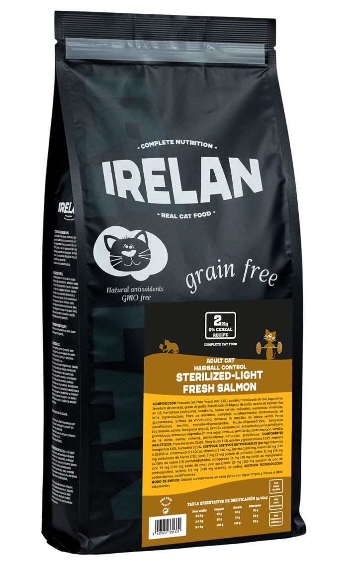 Irelan light anti bolas de pelo salmón fresco para gatos esterilizados